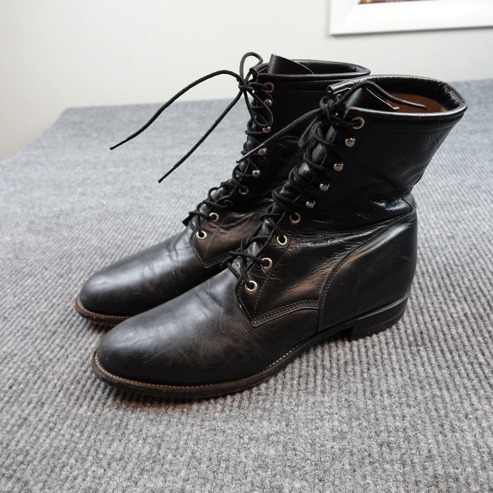 Justin Boots Mens Size 12D Black Leather Lace Up Western Ankle Made USA 506